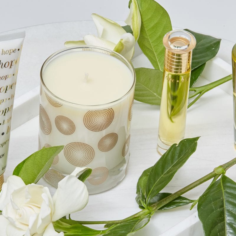 Hope, the uplifting fragrance consists of tuberose, gardenia, lily of the valley, and jasmine